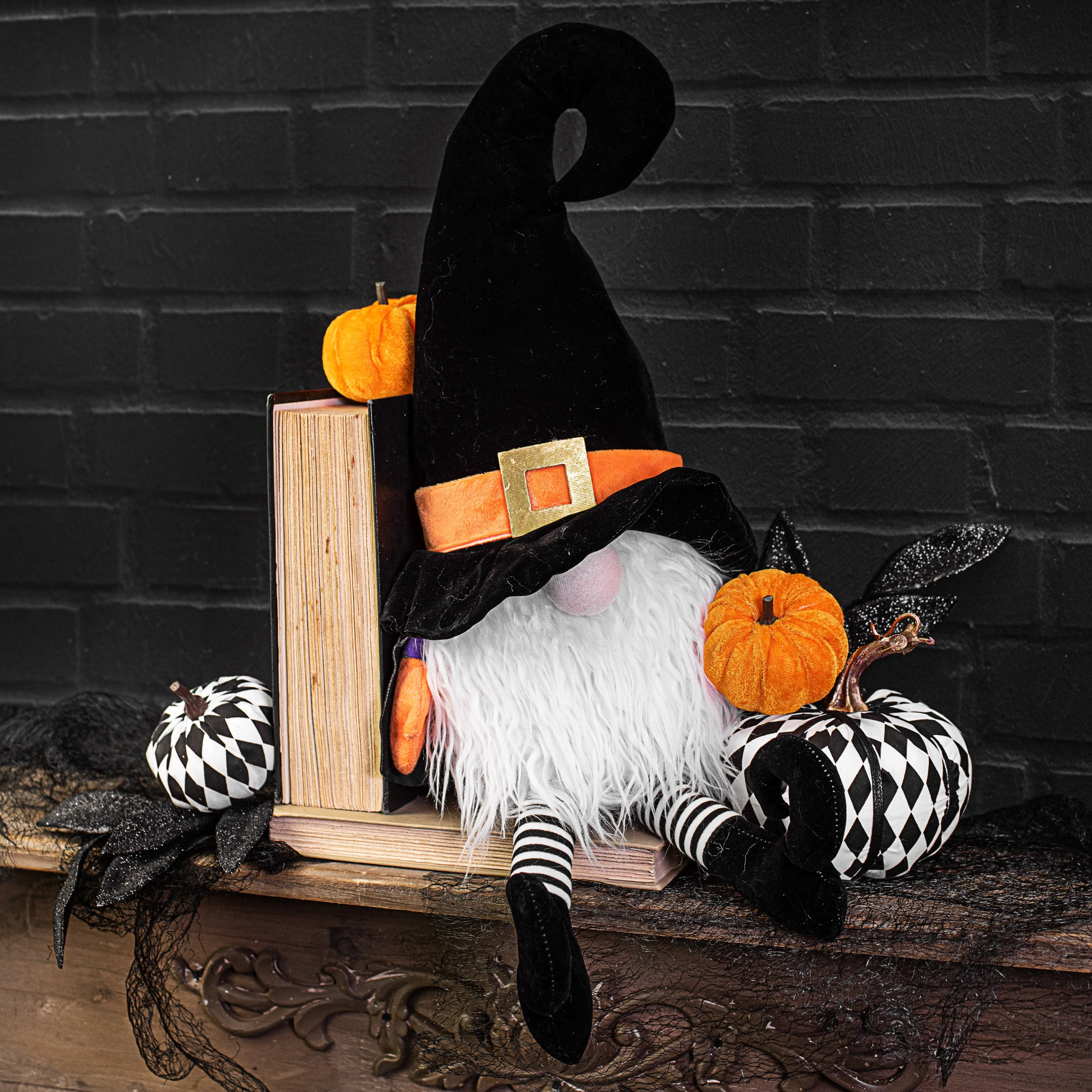 22" Plush Witch Gnome: Orange & Black