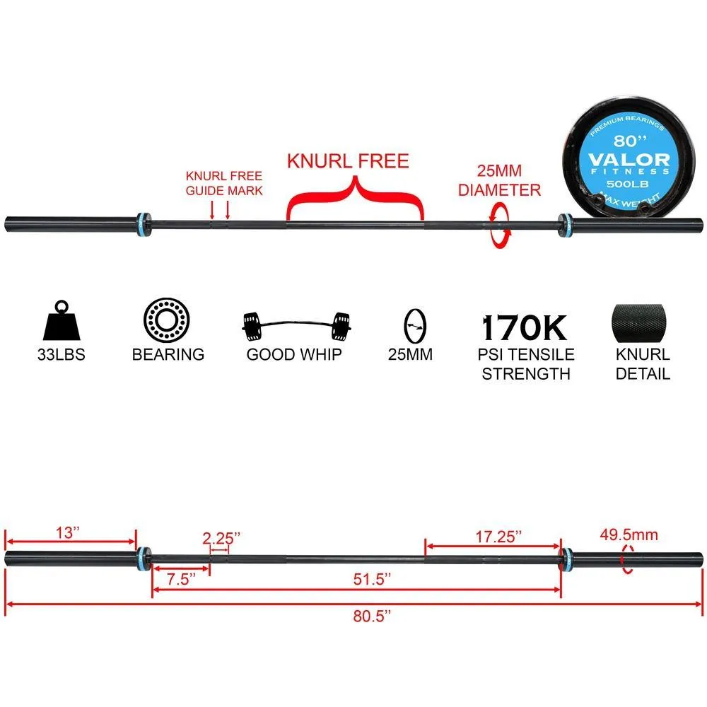 Black Olympic Bearing Barbell 80" 25mm