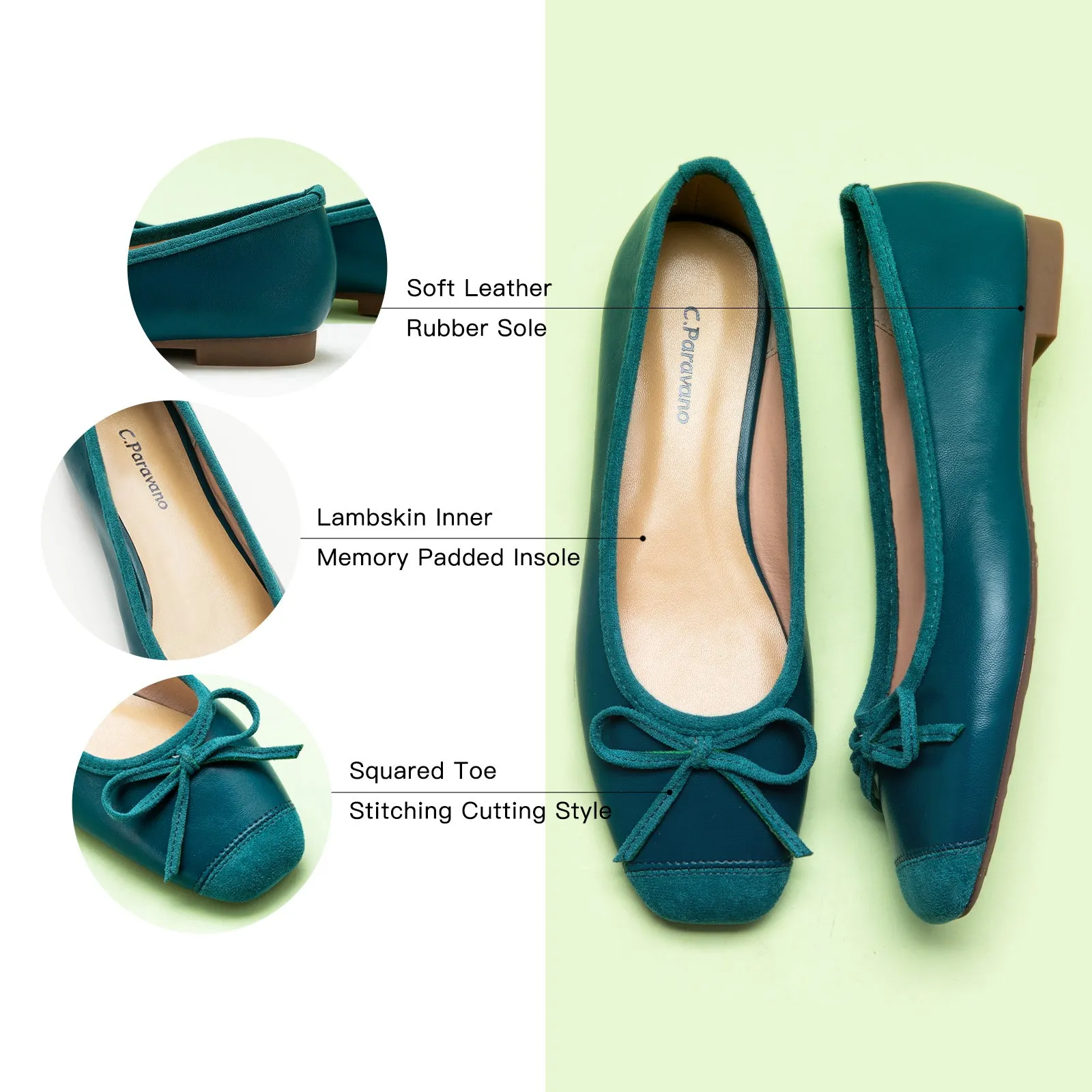 Cap-Toe Ballet Flats (Elena) Peacock Blue