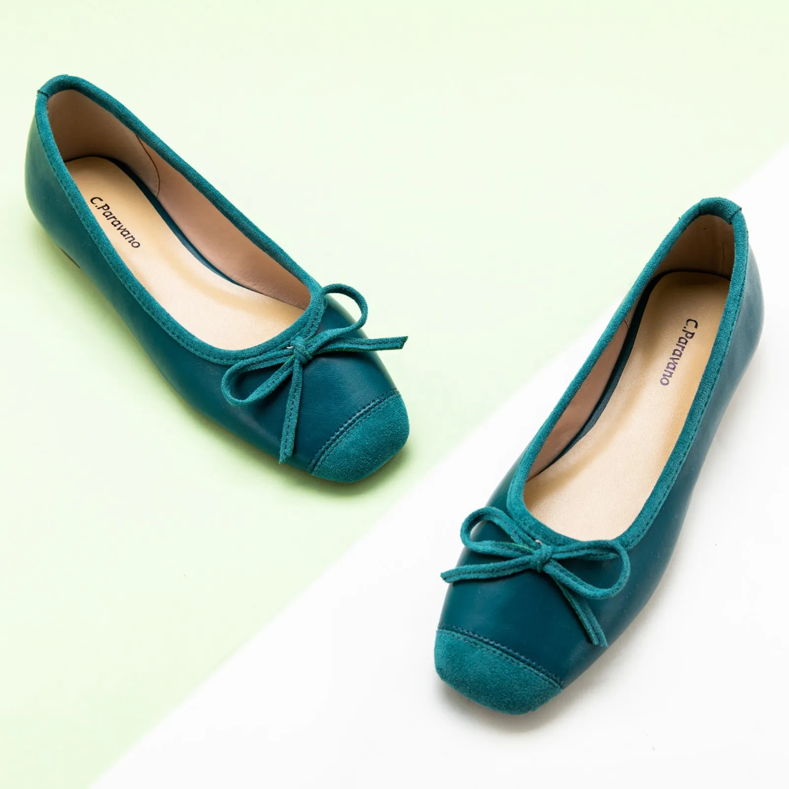 Cap-Toe Ballet Flats (Elena) Peacock Blue