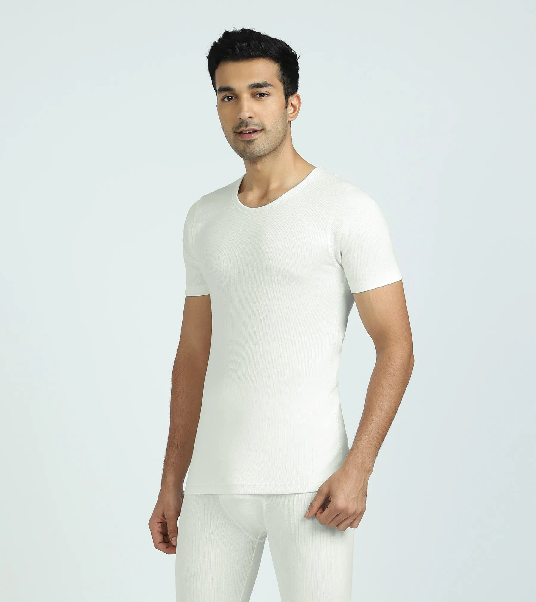 Cotton Rich Short Sleeve Thermal Set Ivory white