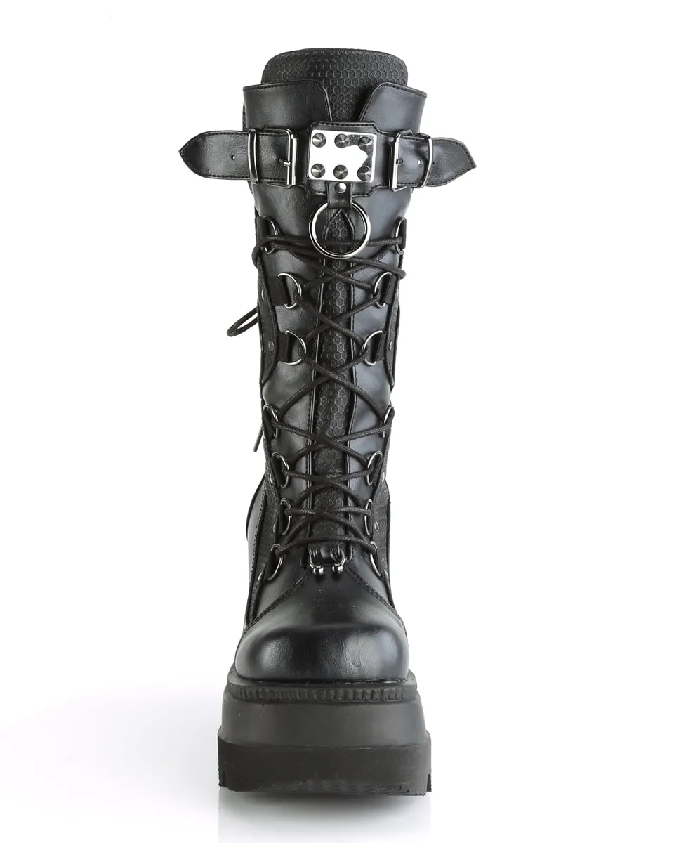 Demonia Shaker Black Lace-Up Mid-Calf Platform Boot