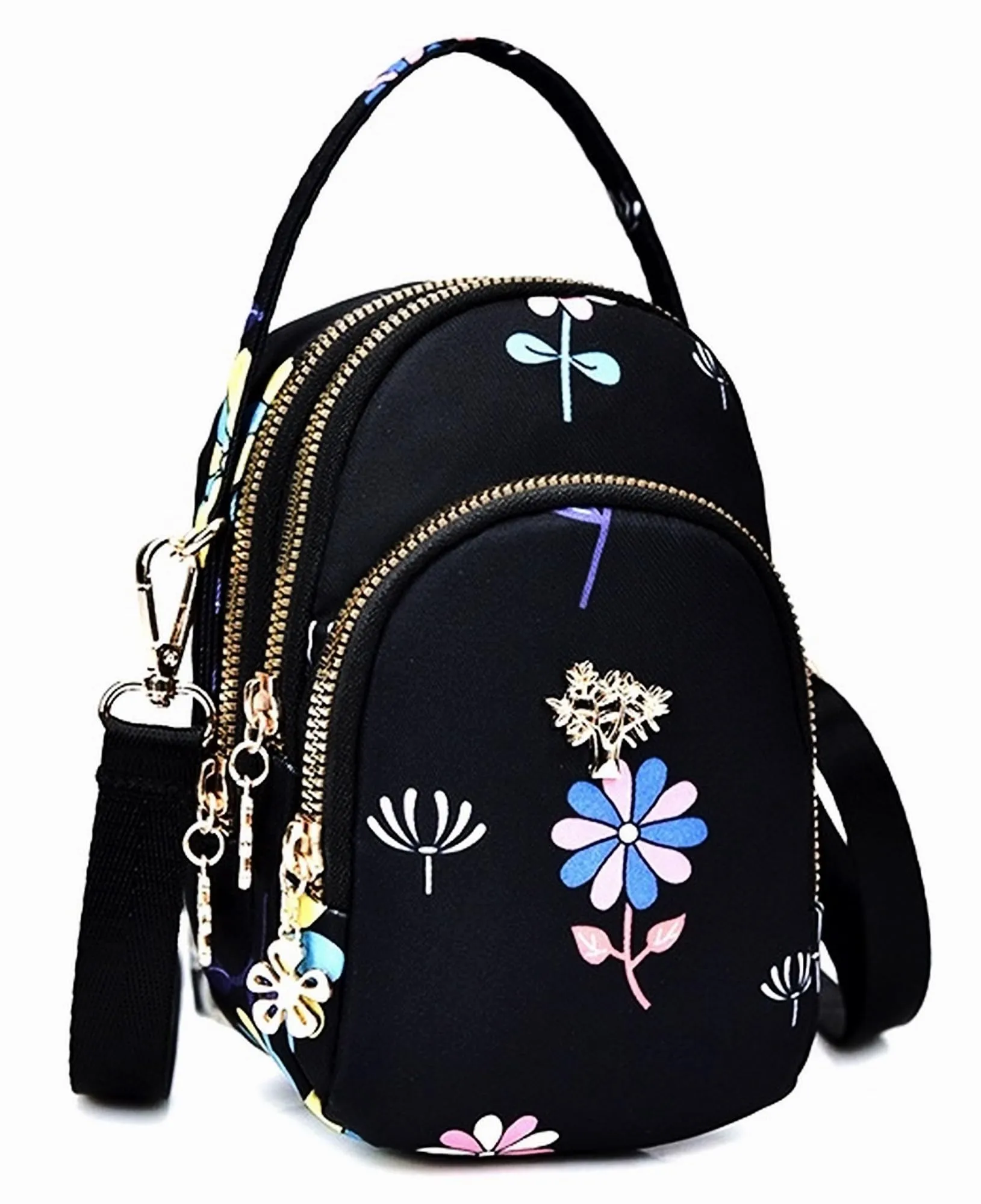 Diva Dale Stylish Trendy Tree Logo Spacious Crossbody Sling Bag For Women And Girls (Black flower)