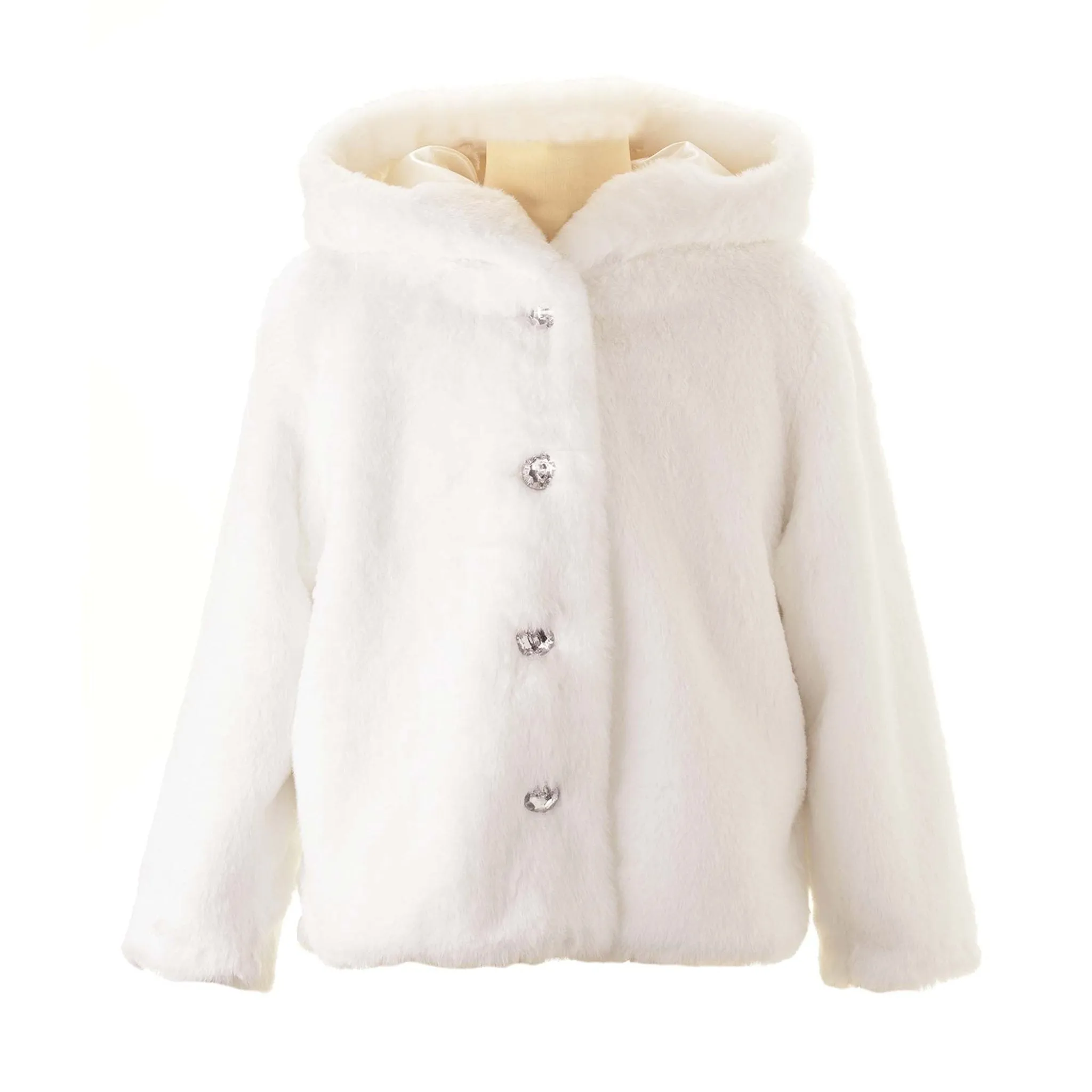 Girls Ivory Faux Fur Short Jacket