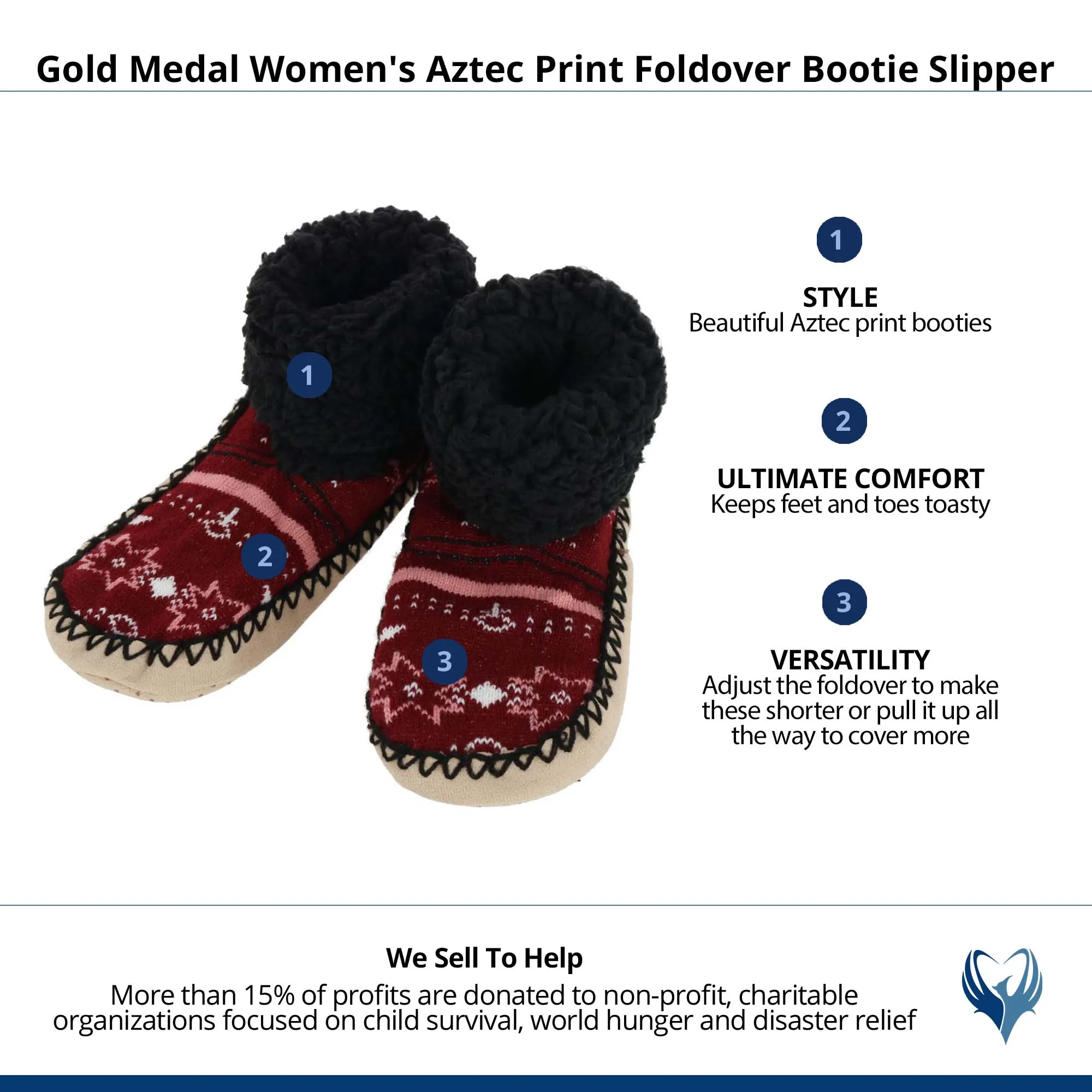 Gold Medal Women's Aztec Print Foldover Bootie Slipper