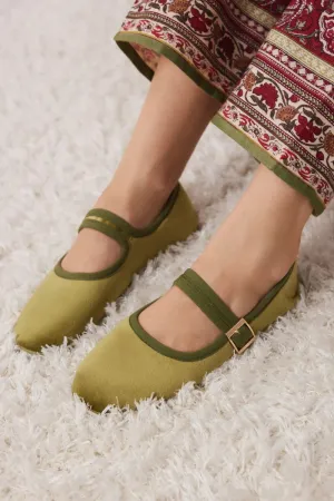 Green ballet flats style slippers