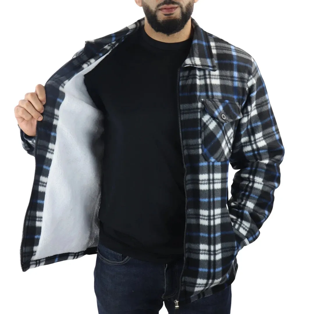 Men's Fleece Lined Lumberjack Zipped Check Winter Shirt