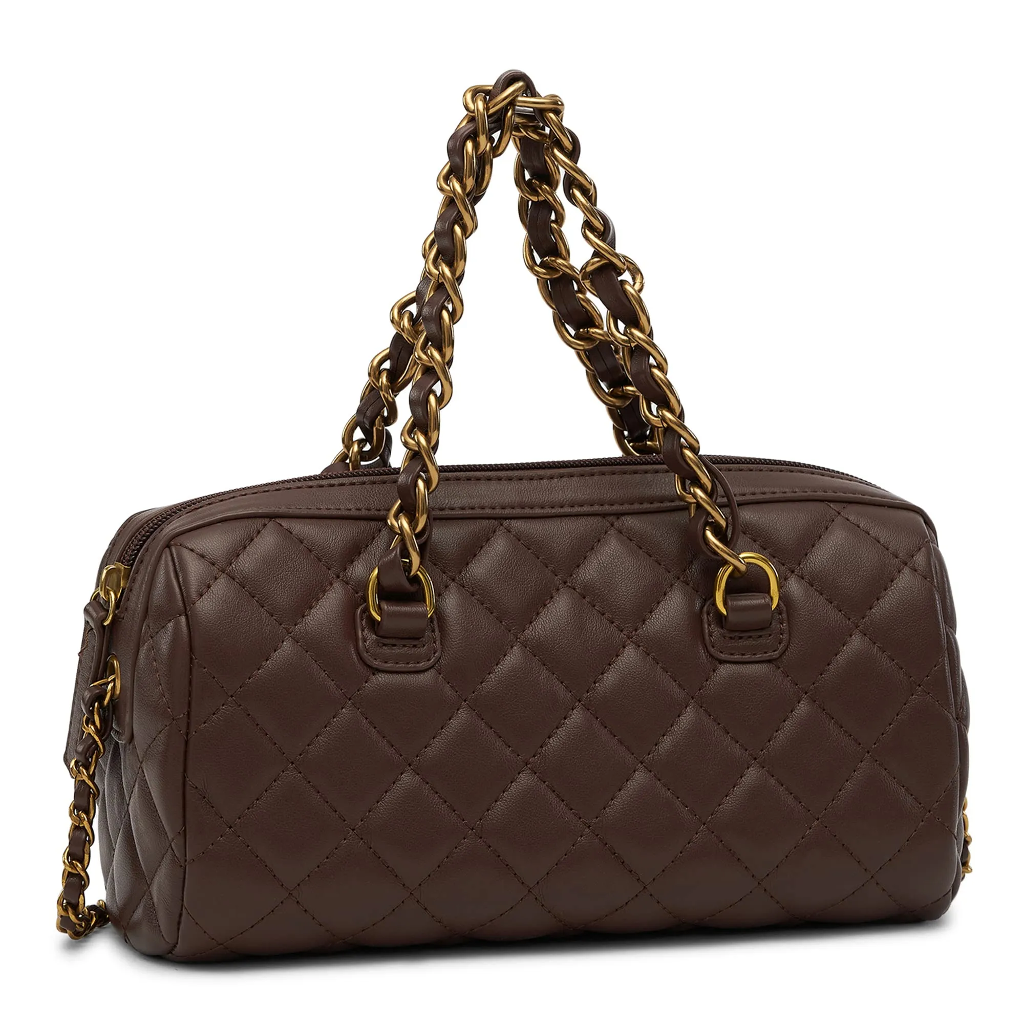 Miraggio Kylee Brown Quilted Handbag with Sling Chain Strap