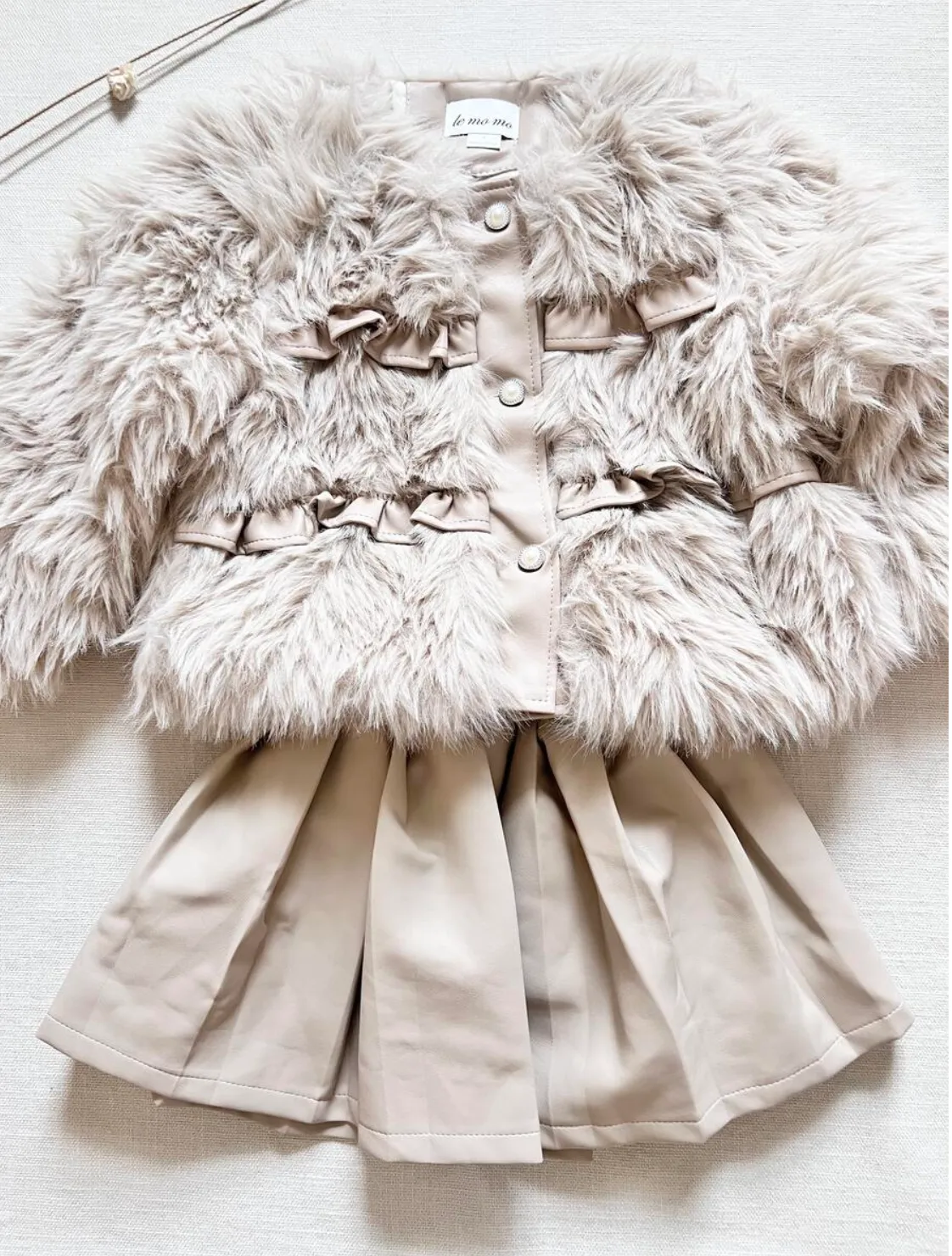 Oatmeal Faux Fur Skirt Set