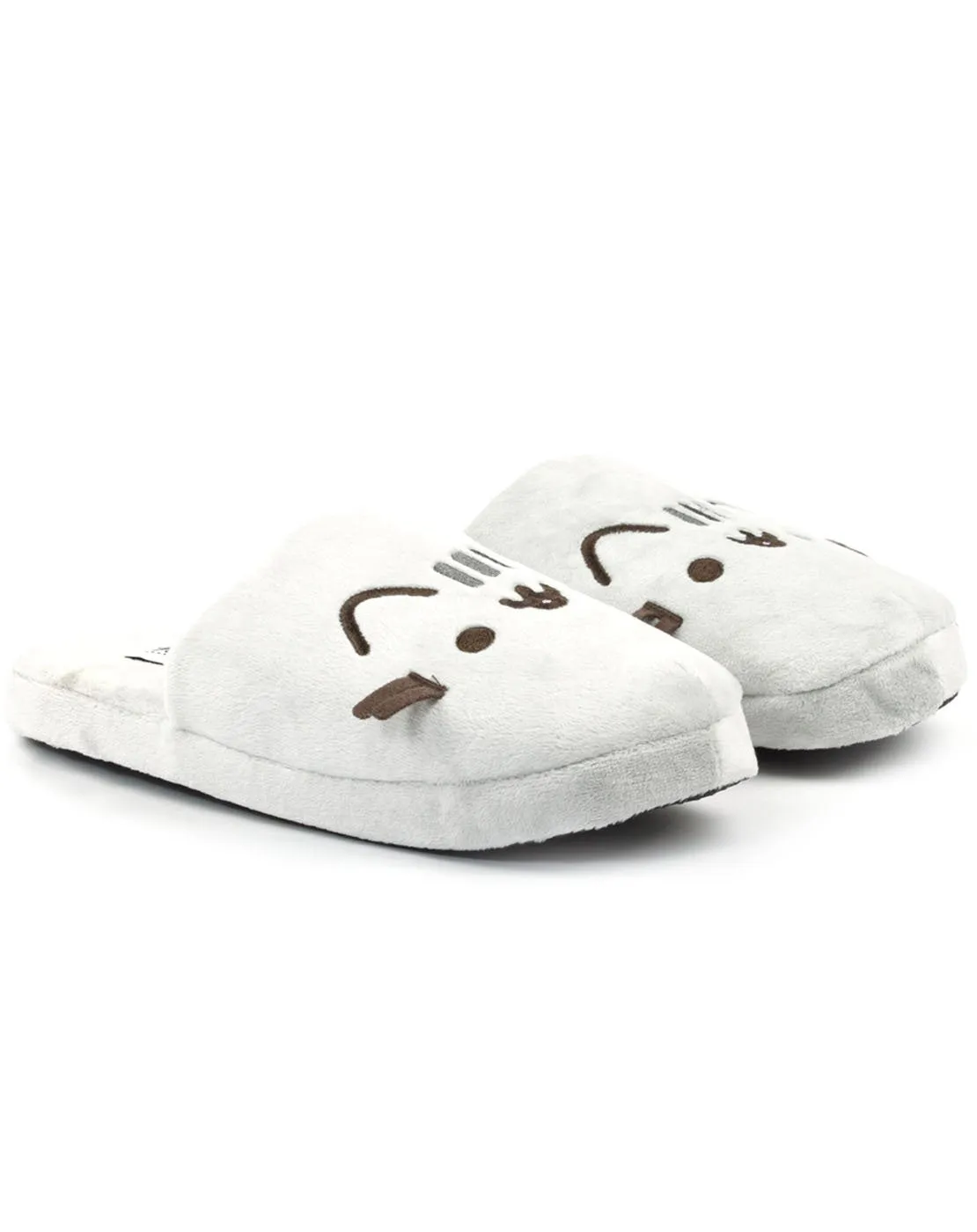 Pusheen Cartoon Cat Plush Face 3D Whiskers Women's Grey Mule Slip-on Slipper