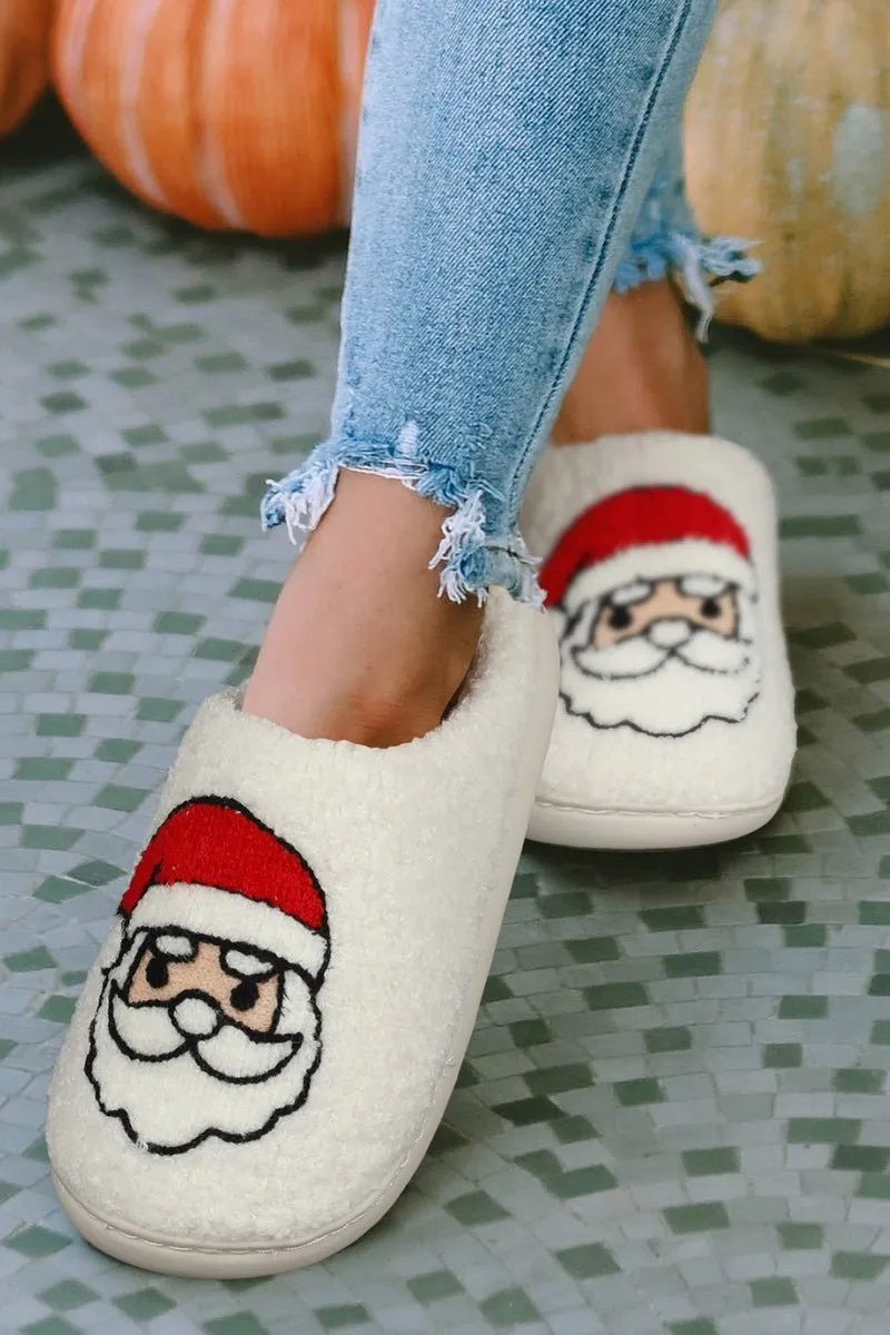 Santa Claus White Plush Slippers