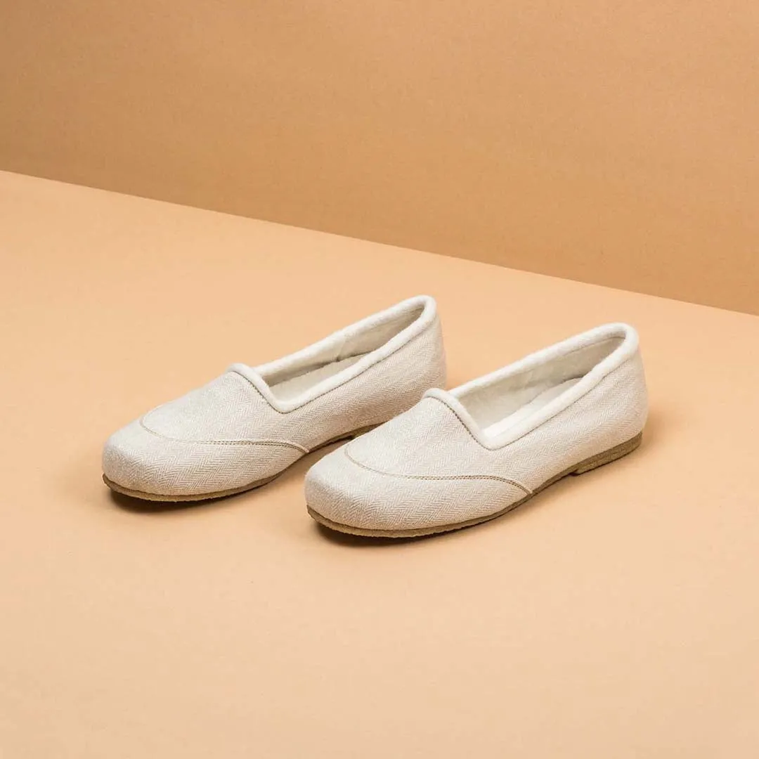 SNOW WHITE Handmade Hemp Ballet Flats (Lined with 100% Organic Cotton Fleece)