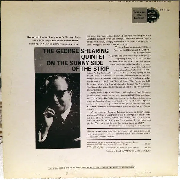 The George Shearing Quintet - On The Sunny Side Of The Strip (LP) (VG )