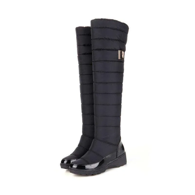 Waterproof knee high snow boots fur lining tall boots for women