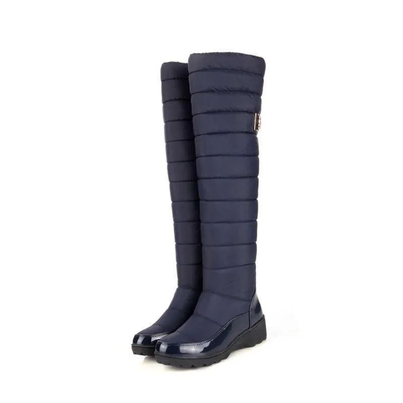 Waterproof knee high snow boots fur lining tall boots for women