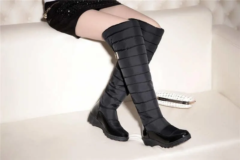 Waterproof knee high snow boots fur lining tall boots for women