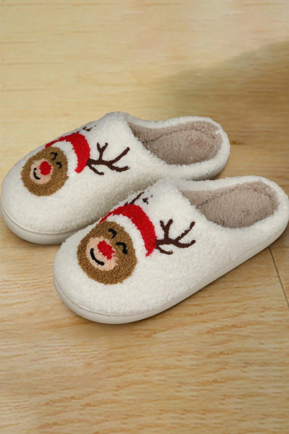 White Christmas Reindeer Fluffy Slippers