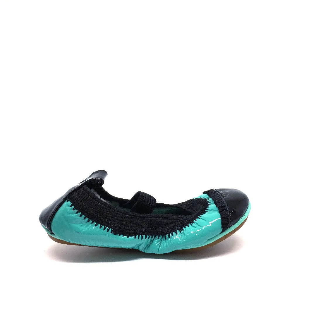 Yosi Samra Girl's Sammie Turquoise & Black Patent Leather Elastic Foldable Ballet Flats