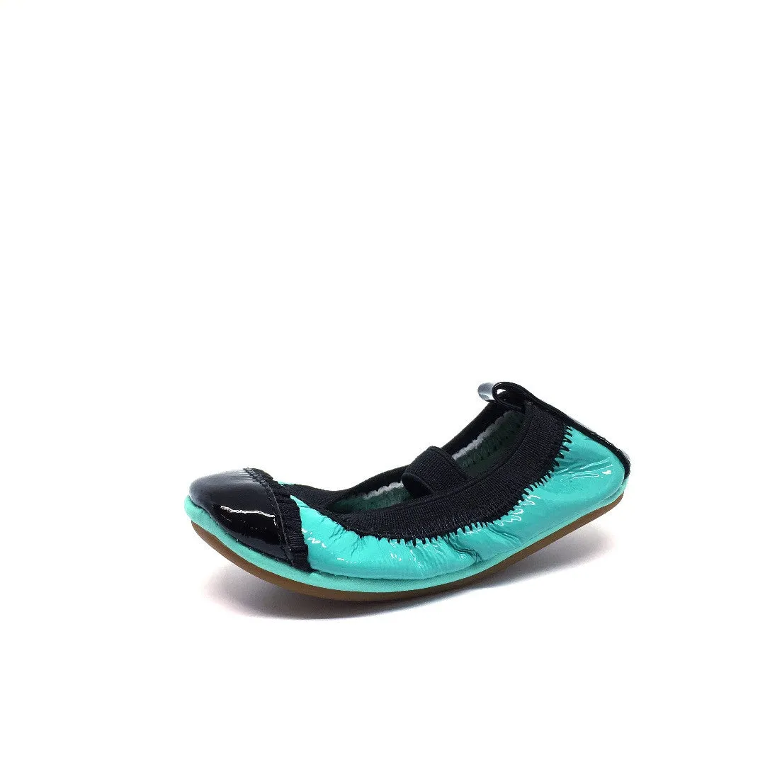 Yosi Samra Girl's Sammie Turquoise & Black Patent Leather Elastic Foldable Ballet Flats